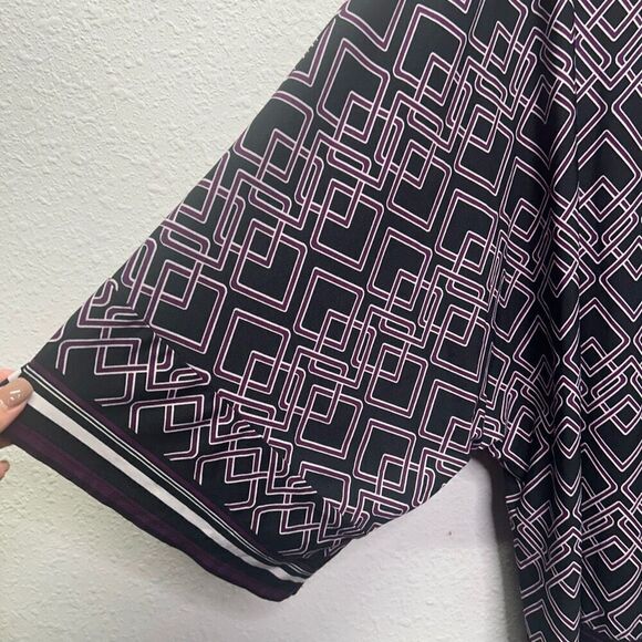 Perseption Women's 2X Multicolor Purple Geometric Blouse 3/4 Sleeve Boat Neck - Picture 3 of 12